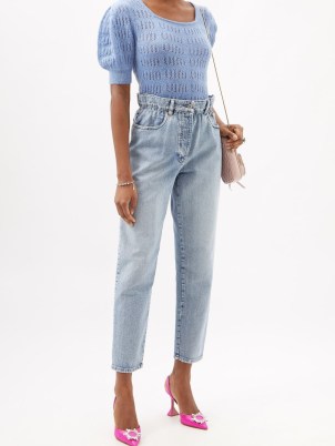 MIU MIU Logo-print paperbag-waist cropped jeans | women’s designer denim fashion | cropped leg - flipped