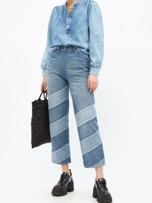GANNI Patchwork organic-cotton straight-leg jeans ~ womens designer denim - flipped