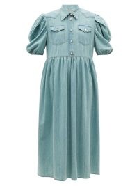 MIU MIU Puff-sleeve cotton-chambray shirt dress – blue lightweight denim dresses