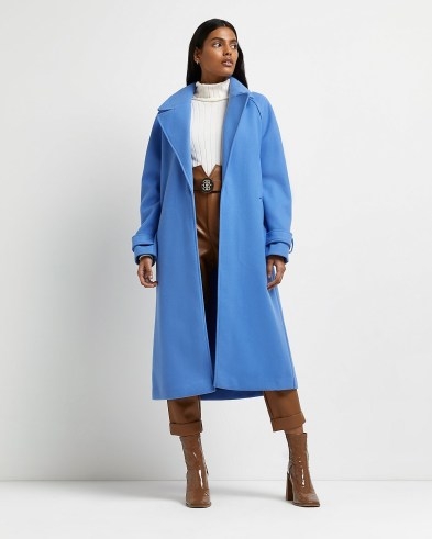 RIVER ISLAND BLUE RELAXED DUSTER COAT ~ womens chic longline open front winter coats - flipped