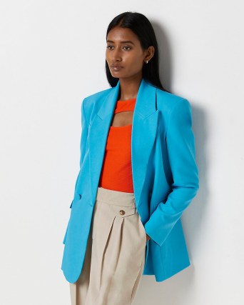 RIVER ISLAND BLUE STRUCTURED DOUBLE BREASTED BLAZER ~ womens on-trend blazers - flipped