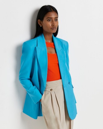 RIVER ISLAND BLUE STRUCTURED DOUBLE BREASTED BLAZER ~ womens on-trend blazers
