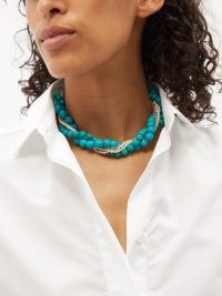 YVONNE LÉON Turquoise, pearl & 9kt gold beaded necklace ~ blue stone bead twist effect necklaces ~ womens fine statement jewellery