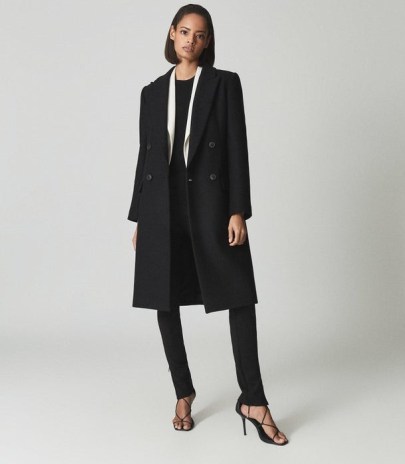 Reiss BONNIE WOOL BLEND COAT BLACK – women’s classic tailored coats – chic outerwear - flipped