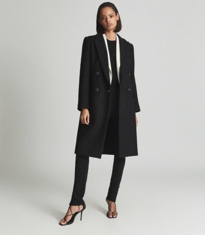 Reiss BONNIE WOOL BLEND COAT BLACK – women’s classic tailored coats – chic outerwear