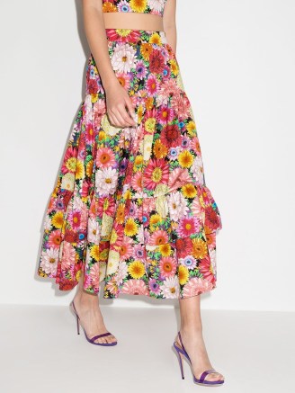 Borgo De Nor Didi floral-print tiered skirt ~ multicoloured flower print cotton skirts - flipped