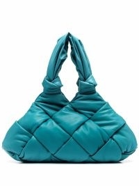 Bottega Veneta Padded Lock intrecciato tote bag in turquoise | woven leather handbags | blue designer bags