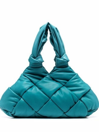 Bottega Veneta Padded Lock intrecciato tote bag in turquoise | woven leather handbags | blue designer bags