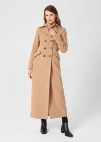 HOBBS BRENNA WOOL BLEND MAXI COAT CAMEL – women’s longline military style coats – womens chic winter outerwear