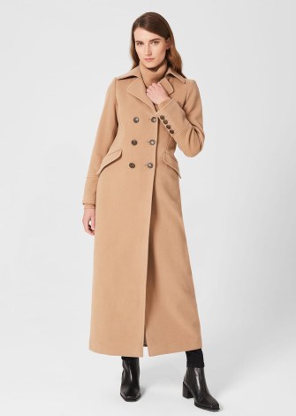 HOBBS BRENNA WOOL BLEND MAXI COAT CAMEL – women’s longline military style coats – womens chic winter outerwear