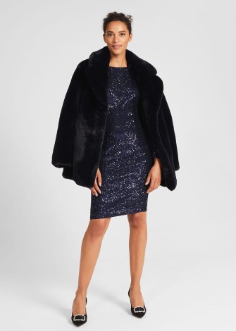 HOBBS BRIONY FAUX FUR COAT NAVY BLUE – glamorous winter coats - flipped