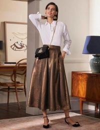 BODEN Bronzed Full Midi Skirt Metallic / shiny brown tone party skirts / glamorous evening fashion