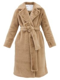 PROENZA SCHOULER WHITE LABEL Belted brown faux-fur coat ~ womens robe style coats ~ women’s tie waist winet outerwear