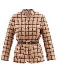 GUCCI Checked lamé tweed belted jacket ~ women’s textured fabric metallic thread jackets ~ womens designer vintage style fashion