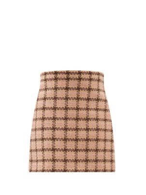 GUCCI Checked lamé tweed mini skirt ~ brown check metallic thread textured skirts - flipped