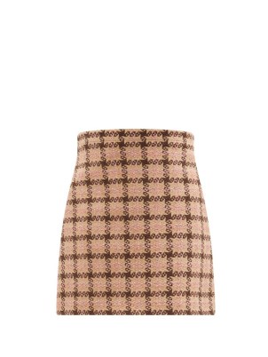 GUCCI Checked lamé tweed mini skirt ~ brown check metallic thread textured skirts