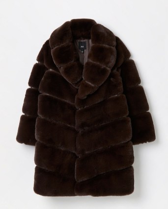 RIVER ISLAND BROWN FAUX FUR PANELED COAT / women’s glamorous winter coats - flipped