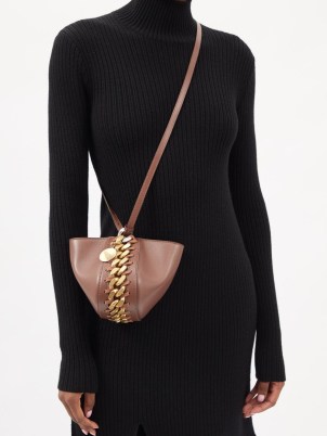 STELLA MCCARTNEY Frayme brown faux-leather cross-body bag – chunky chain detail crossbody bags - flipped