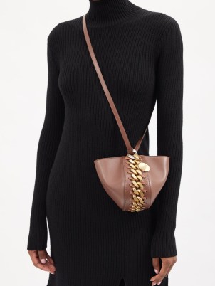 STELLA MCCARTNEY Frayme brown faux-leather cross-body bag – chunky chain detail crossbody bags