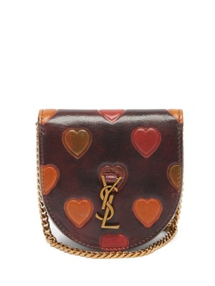 SAINT LAURENT Heart-debossed leather cross-body bag – mini chain strap crossbody bags – hearts – womens luxe accessories