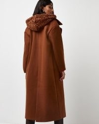 RIVER ISLAND BROWN HOODED DUSTER COAT ~ womens longline winter coats