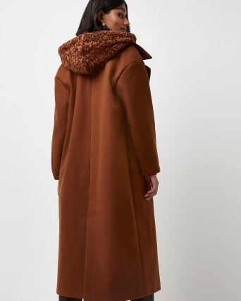 RIVER ISLAND BROWN HOODED DUSTER COAT ~ womens longline winter coats