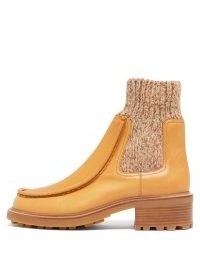 CHLOÉ Jamie knitted-cuff leather Chelsea boots ~ womens chunky stacked heel sock boots