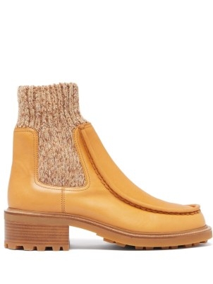 CHLOÉ Jamie knitted-cuff leather Chelsea boots ~ womens chunky stacked heel sock boots - flipped
