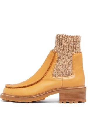 CHLOÉ Jamie knitted-cuff leather Chelsea boots ~ womens chunky stacked heel sock boots