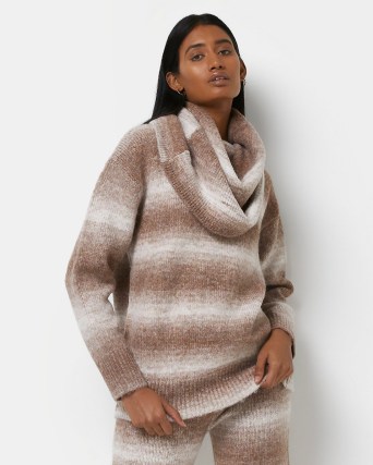River Island BROWN OMBRE STRIPED JUMPER | oversized cowl neck jumpers - flipped
