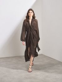 RAEY Raglan-sleeve brown leopard-print silk maxi dress – sheer flowing occasion dresses – feminine billowy silhouette fashion