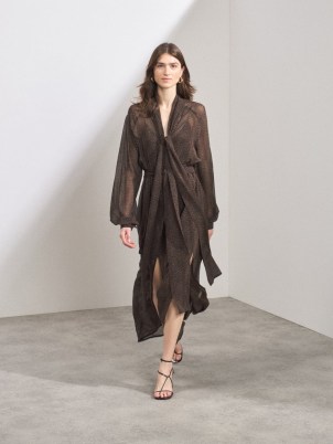 RAEY Raglan-sleeve brown leopard-print silk maxi dress – sheer flowing occasion dresses – feminine billowy silhouette fashion