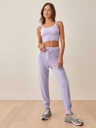 REFORMATION Caitlin Cashmere Two Piece Set / lavender knitted loungewear sets / womens lounge knitwear / casual crop tops and bottoms fashion co-ords - flipped
