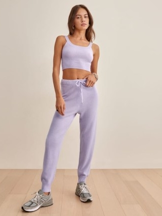 REFORMATION Caitlin Cashmere Two Piece Set / lavender knitted loungewear sets / womens lounge knitwear / casual crop tops and bottoms fashion co-ords