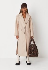 MISSGUIDED camel side split formal midaxi coat ~ womens light brown longline coats