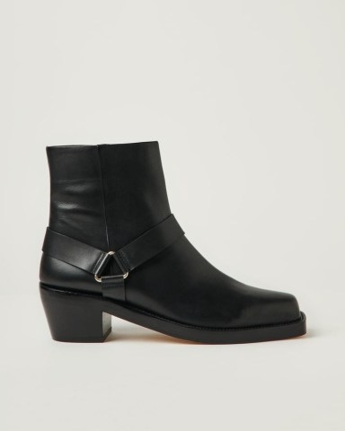 JIGSAW Cavalry Leather Biker Boot Black / womens square toe Western inspired strap detail ankle boots