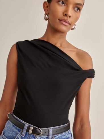 REFORMATION Cello Top in Black ~ chic one shoulder asymmetric tops - flipped