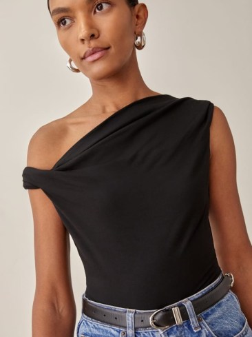 REFORMATION Cello Top in Black ~ chic one shoulder asymmetric tops