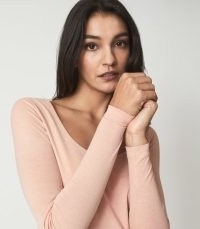 REISS CHIARA SCOOP NECK JERSEY TOP PINK / effortless casual style clothing / long sleeve lightweight and breathable tops