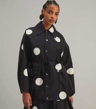 Tory Burch COTTON POPLIN ANORAK in Black / women’s chic designer anoraks / large polka dot prints / womens spot print outerwear - flipped