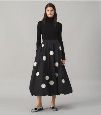 Tory Burch COTTON POPLIN BUBBLE SKIRT Black / voluminous circle skirts / womens spot print designer fashion / large polka dot prints