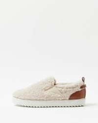 River Island CREAM BORG TRAINERS | faux shearling sneakers | fluffy textured trainer shoes