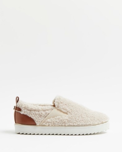 River Island CREAM BORG TRAINERS | faux shearling sneakers | fluffy textured trainer shoes - flipped