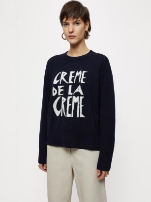 JIGSAW Creme De La Creme Jumper Navy / women’s dark blue slogan jumpers