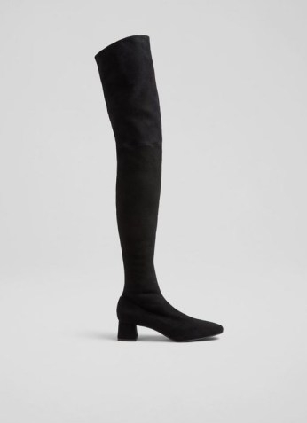 L.K. BENNETT DANIELA BLACK STRETCH SUEDE OVER-THE-KNEE BOOTS ~ long thigh high winter boot ~ women’s footwear - flipped