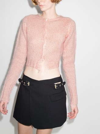 Danielle Guizio crew-neck cropped cardigan ~ pink crop hem cardigans - flipped