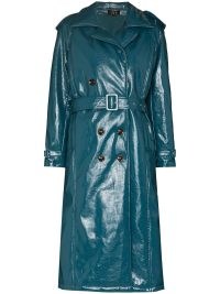 De La Vali Brando double-breasted blue faux-leather coat – womens trench coats