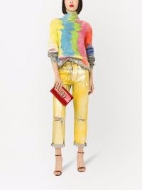 Dolce & Gabbana abstract-pattern roll-neck jumper | womens bright muticoloured high neck jumpers | women’s designer knitwear | metallic details