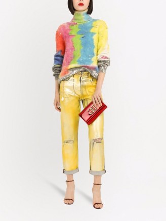 Dolce & Gabbana abstract-pattern roll-neck jumper | womens bright muticoloured high neck jumpers | women’s designer knitwear | metallic details - flipped