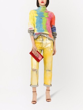 Dolce & Gabbana abstract-pattern roll-neck jumper | womens bright muticoloured high neck jumpers | women’s designer knitwear | metallic details